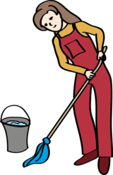 Eine Frau putzt mit einem Wischmob.